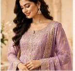 Lavender embroidered ready-to-wear suit on a model